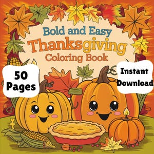Thanksgiving Coloring Book Download | Autumn Pumpkins, Turkeys, Fall Leaves & Harvest Fun | 50 Printable Pages