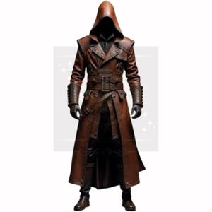 Handcrafted Brown Leather Hooded Cloak - Gothic Steampunk Trench Coat with Buckles & Straps - Cosplay and Renaissance Outfit Cloak