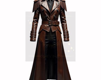Brown Leather Trench Coat: Women&#39;s Double-Breasted Belted Long Coat