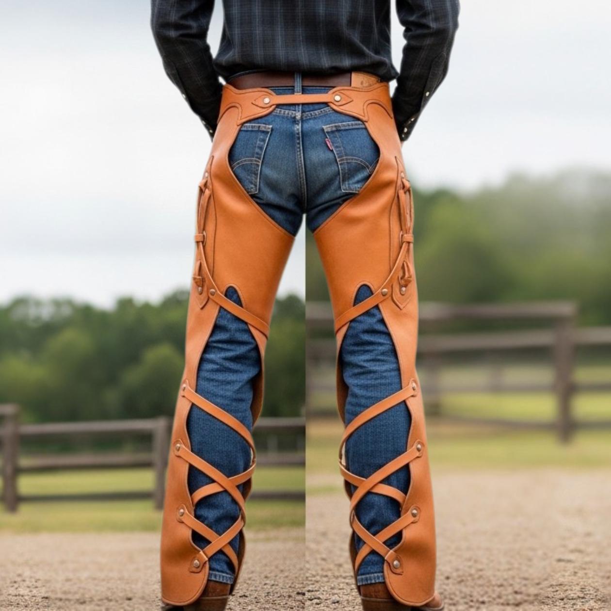 Genuine Tan Leather Cowboy Chaps — Western Riding Chaps for Men ...