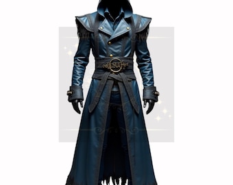 Handcrafted Gothic Assassin Hooded Cloak - Fantasy Warrior Leather Trench Coat for Cosplay & LARP
