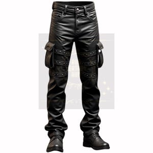 Pantaloni cargo in pelle nera da uomo - Stile gotico steampunk - Pantaloni in pelle nera fatti a mano con tasche portaoggetti - Dichiarazione di moda audace