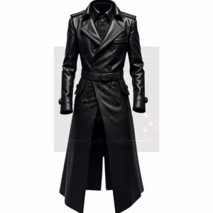 Black Leather Trench Coat: Double-Breasted Belted Overcoat