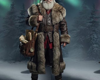 Genuine Leather Santa Costume – Fur Trimmed Coat, Vest, Pants & Hat for Christmas Cosplay