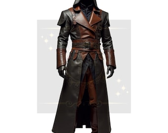 Handcrafted Hooded Leather Trench Coat: Steampunk Gothic Cosplay