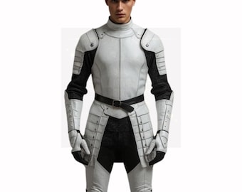 Handcrafted White Leather Armor Suit: Medieval Gothic Cosplay