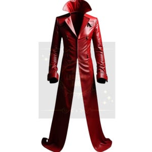 Red Leather Trench Coat: High Collar, Dramatic Cosplay Overcoat