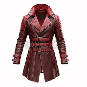Red Leather Gothic Jacket: High Collar Steampunk Cosplay Outerwear
