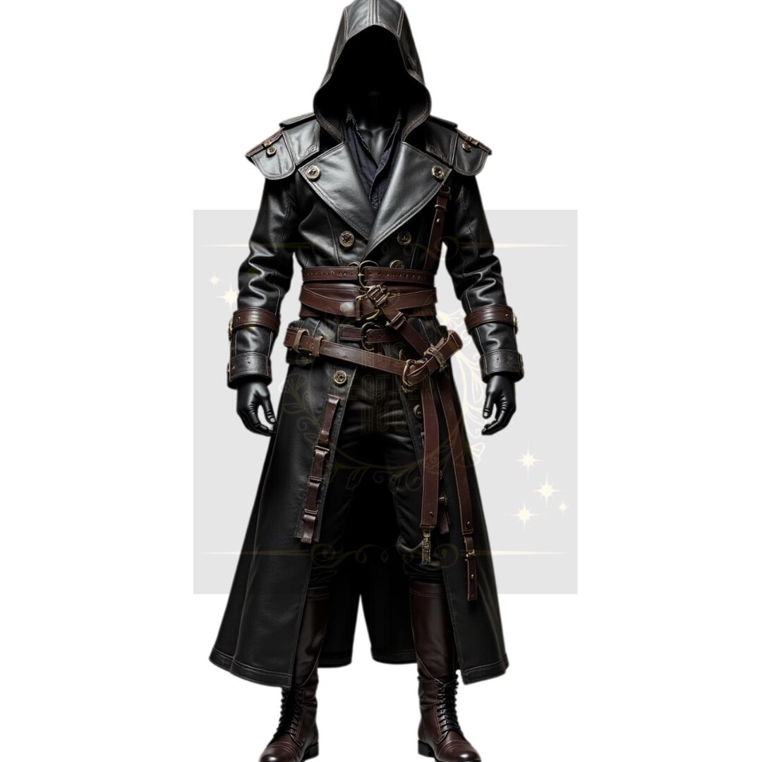 Gabardina de cuero con capucha: abrigo gótico steampunk con