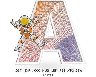Motif de broderie appliqué lettre A du cosmonaute (téléchargement numérique)