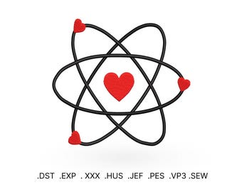Atom Love Embroidery File for Embroidery Machine Love Embroidery Design, Valentines Day Gift, Engagement Embroidery, Love Amour Embroidery