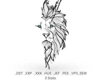 Borduurontwerp leeuwenkop: safari dierenkunst (digitale download)
