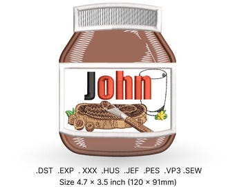 Motif de broderie personnalisé en pot de Nutella : appliqué personnalisé (téléchargement numérique)