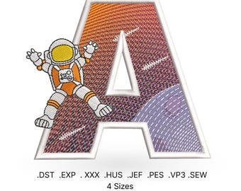 Motif de broderie astronaute lettre A : fichier Machine sur le thème de l'espace (téléchargement numérique)