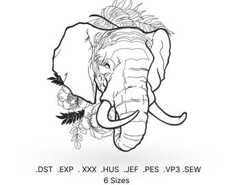 Motif de broderie éléphant floral : motif de broderie machine (téléchargement)
