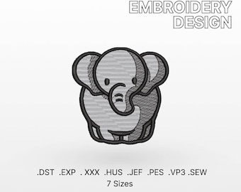Schattige olifant machineborduurwerk ontwerpbestand, babydier, kawaii, digitaal, patroon, junglethema, decor kinderkamer, natuurkunst, PES Zomertijd JEF
