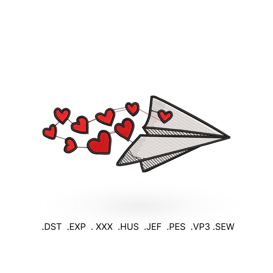 Aircraft with LOVE Embroidery File for Embroidery Machine - INSTANT DOWNLOAD