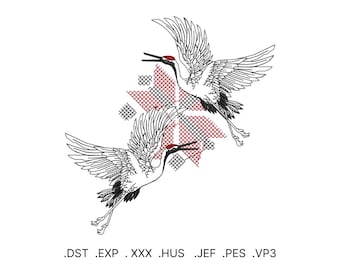 Cigognes avec ornements - fichier de motif de broderie dst, exp, xxx, hus, jef, pes, vp3, coudre