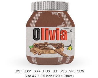 Fichier de broderie personnalisé pour pot de Nutella : cadeau chocolat personnalisé (téléchargement numérique)