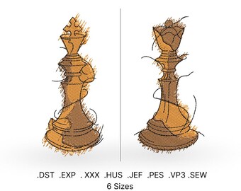 King and Queen Chess Embroidery Design: Couple Gift (Digital File)