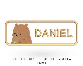 Motif de fichier de broderie Machine cadre ours, enfants, un espace pour le texte, mignon, personnalisé, divisé, forme, monogramme, animal, bébé garçon, fille, cadeau nom
