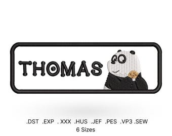 Motif de broderie cadre panda, nom personnalisé (téléchargement numérique)