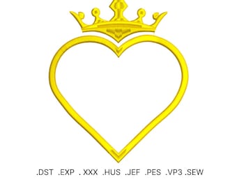 Borduurontwerpbestand hart met gouden kroon: Royal Applique (digitale download)