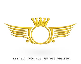 Motif de broderie monogramme Ailes royales : cadeau d'artisanat personnalisé (fichier numérique)