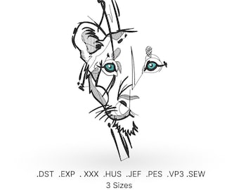 Borduurontwerp leeuwin: safaridierenkunst (digitale download)