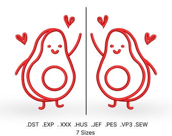 Motif de broderie couple avocat, cadeau de Saint-Valentin (numérique)