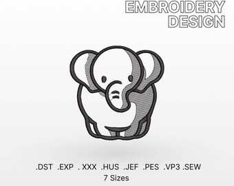 Schattige olifant stoffen machine borduurwerk ontwerpbestand, baby dier, kawaii, digitaal, patroon, junglethema, natuurkunst, PES DST JEF hus