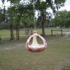 Ceramic Bird Feeder Pottery Style, Bird Bath, Hanging Planter, Poppy Fields