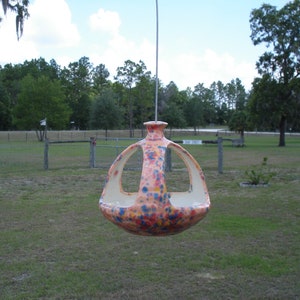 Ceramic Bird Feeder Pottery Style, Bird Bath, Hanging Planter, Peach Party