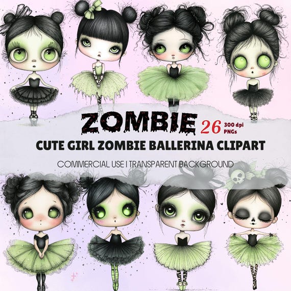 Zombie Ballerina Clipart: Watercolor Halloween PNGs (Digital Download