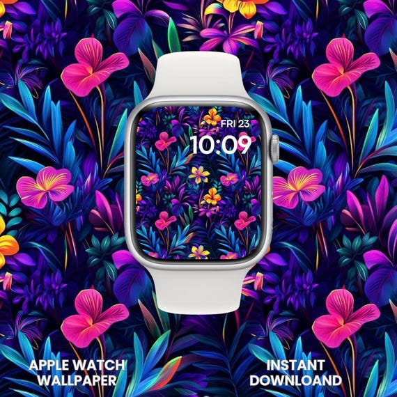 Tropical Neon Floral Apple Watch Wallpaper: Jungle Vibes (Digital Download)