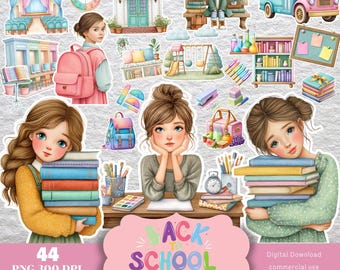 Pastel Watercolor School Clipart: 44 PNG Graphics for Classroom Decor