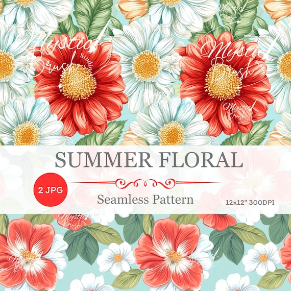 Summer Floral Seamless Pattern: Bright Digital Paper for Crafts (12"x12" JPG Files)