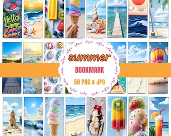 Summer Bookmark Digital Set Summer-Themed Bookmarks,Summer Bookmark PNG  JPG for Printable & Scrapbooking