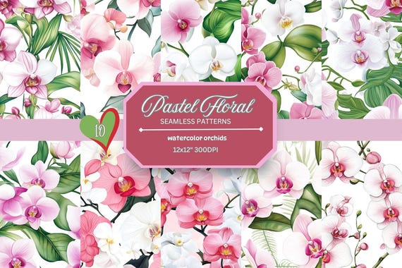 Watercolor Orchid Seamless Patterns: Elegant Floral Digital Paper
