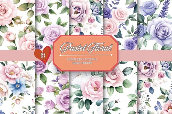 Watercolor Rose Seamless Patterns: Soft Pastel Floral Digital Paper