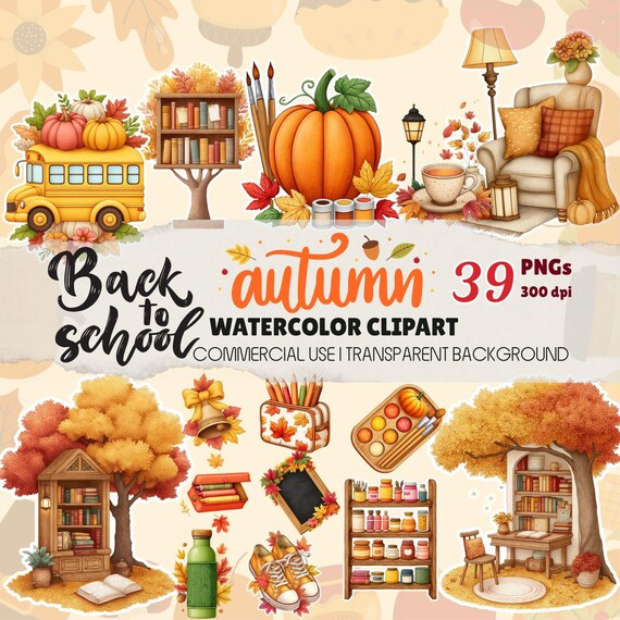 Autumn Watercolor Clipart Bundle: Cozy Fall PNG Images (Digital Download)