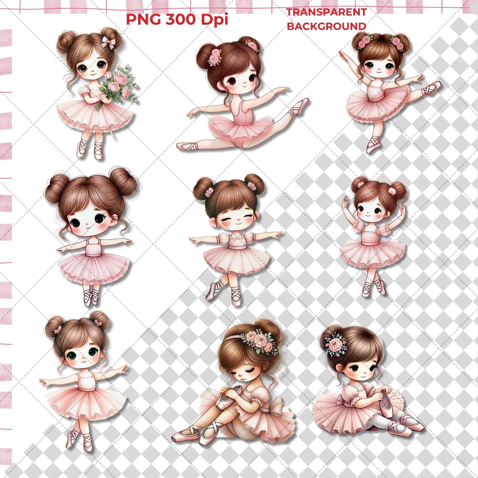 Pink Ballerina Clipart Bundle, Watercolor Tutu PNG (digital Download ...