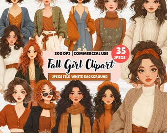 Höstflicka Clipart Set | 35 höstmodeillustrationer (digital nedladdning)