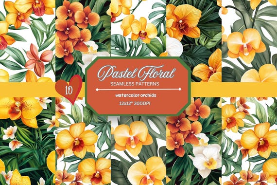 Watercolor Orchid Seamless Patterns: Tropical Floral Digital Paper (Digital Download)