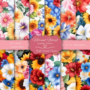 Vibrant Floral Seamless Pattern: Summer Flower Designs (Digital Paper)