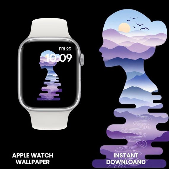 Double Exposure Apple Watch Wallpaper | Silhouette Landscape Dreamy Scene | Nature Inside Head Digital Download
