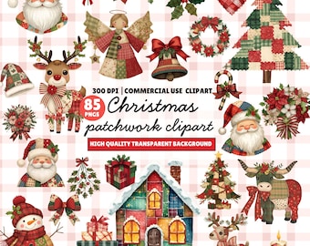 Clipart PNG de patchwork navideño, paquete navideño acolchado, para sublimación y scrapbooking