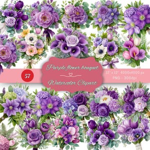 Watercolor Purple Flower Clipart Set: Wedding Invitation PNGs (Digital Download)
