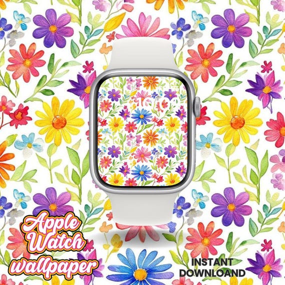 Watercolor Floral Apple Watch Wallpaper: Seamless Colorful Design (Digital Download)