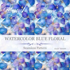 Watercolor Blue Floral Seamless Pattern|Blue Floral Digital Paper | Watercolor Blue Floral Background for Sublimation & Fabric Printing